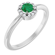 Sterling Silver Natural Emerald & .05 CTW Natural Diamond French-Set Halo-Style Ring