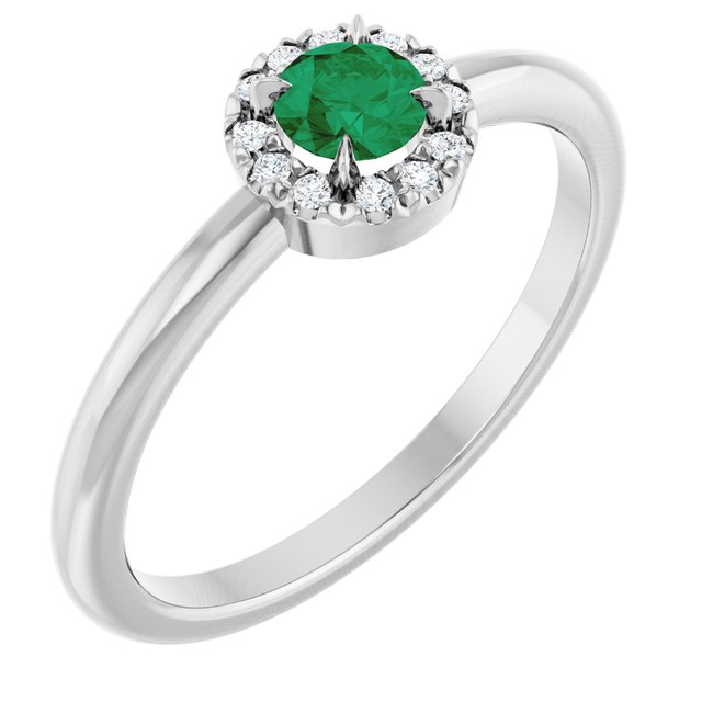 Sterling Silver Natural Emerald & .05 CTW Natural Diamond French-Set Halo-Style Ring