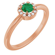 14K Rose Natural Emerald & .05 CTW Natural Diamond French-Set Halo-Style Ring