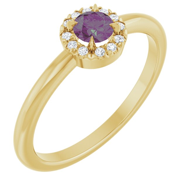 14K Yellow Lab-Grown Alexandrite & .05 CTW Natural Diamond French-Set Halo-Style Ring