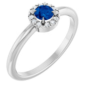 14K White Natural Blue Sapphire & .08 CTW Natural Diamond French-Set Halo-Style Ring