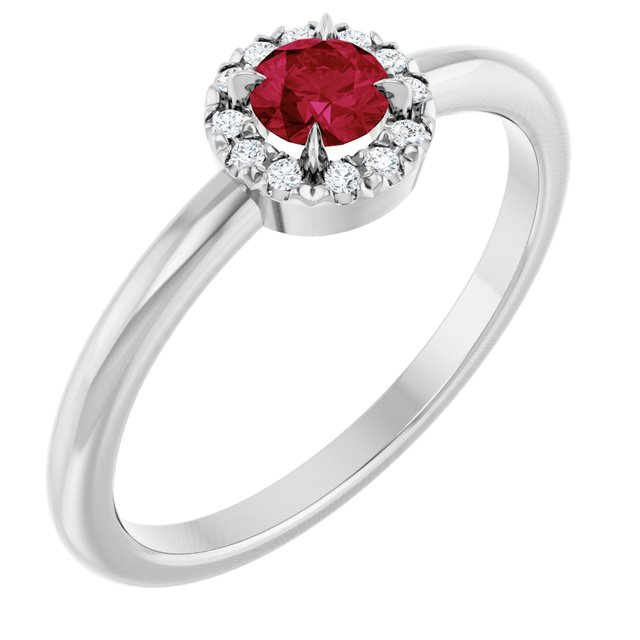14K White Lab-Grown Ruby & .05 CTW Natural Diamond French-Set Halo-Style Ring