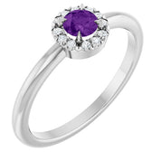Sterling Silver Natural Amethyst & .05 CTW Natural Diamond French-Set Halo-Style Ring