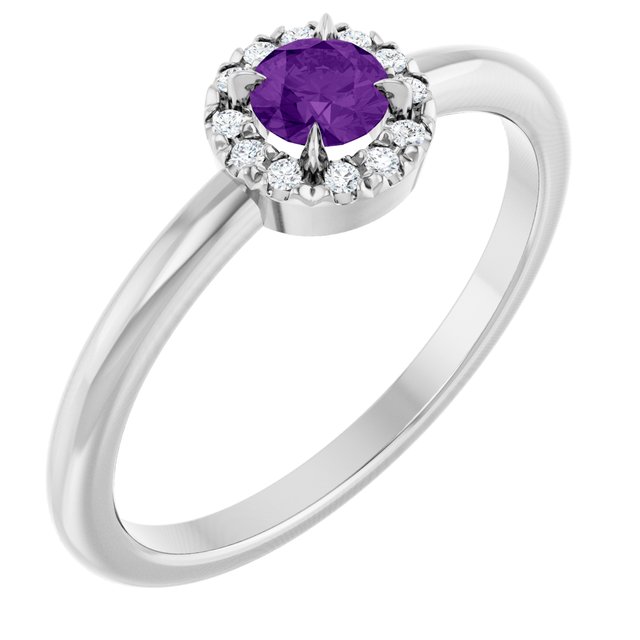 Sterling Silver Natural Amethyst & .05 CTW Natural Diamond French-Set Halo-Style Ring