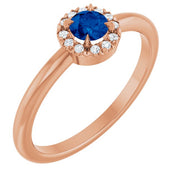 14K Rose Natural Blue Sapphire & .08 CTW Natural Diamond French-Set Halo-Style Ring