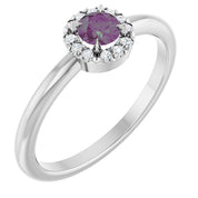 Sterling Silver Lab-Grown Alexandrite & .05 CTW Natural Diamond French-Set Halo-Style Ring
