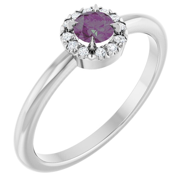 Sterling Silver Lab-Grown Alexandrite & .05 CTW Natural Diamond French-Set Halo-Style Ring