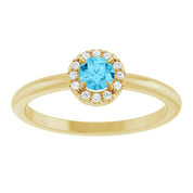 14K Yellow Natural Aquamarine & .05 CTW Natural Diamond French-Set Halo-Style Ring