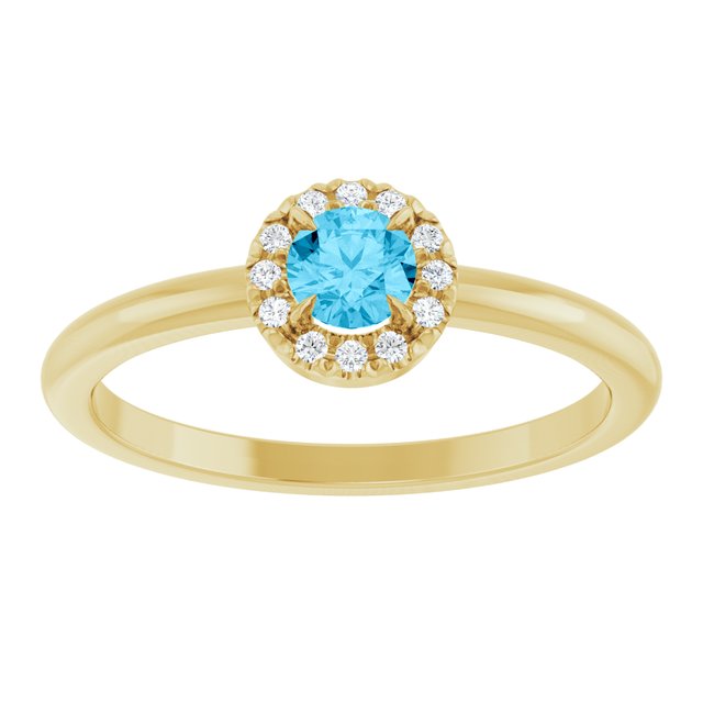14K Yellow Natural Aquamarine & .05 CTW Natural Diamond French-Set Halo-Style Ring