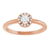 14K Rose Natural White Sapphire & .05 CTW Natural Diamond French-Set Halo-Style Ring