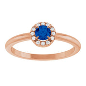 14K Rose Natural Blue Sapphire & .03 CTW Natural Diamond French-Set Halo-Style Ring