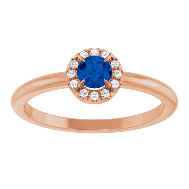 14K Rose Natural Blue Sapphire & .03 CTW Natural Diamond French-Set Halo-Style Ring