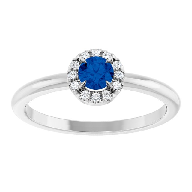 14K White Natural Blue Sapphire & .03 CTW Natural Diamond French-Set Halo-Style Ring