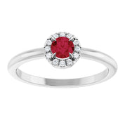 Sterling Silver Lab-Grown Ruby & .05 CTW Natural Diamond French-Set Halo-Style Ring