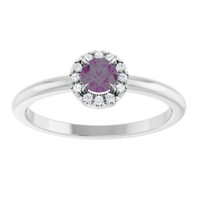 Sterling Silver Lab-Grown Alexandrite & .05 CTW Natural Diamond French-Set Halo-Style Ring