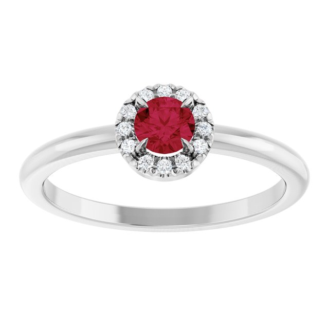 14K White Lab-Grown Ruby & .05 CTW Natural Diamond French-Set Halo-Style Ring