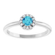 Sterling Silver Natural Blue Zircon & .05 CTW Natural Diamond French-Set Halo-Style Ring