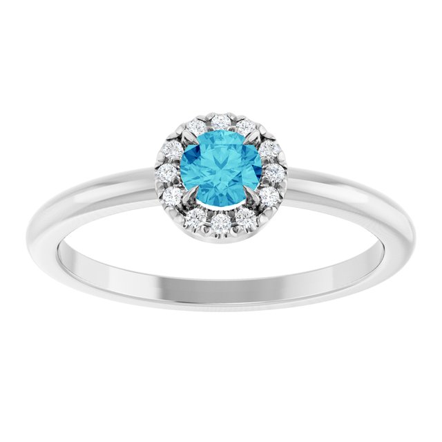 Sterling Silver Natural Blue Zircon & .05 CTW Natural Diamond French-Set Halo-Style Ring