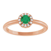 14K Rose Natural Emerald & .05 CTW Natural Diamond French-Set Halo-Style Ring