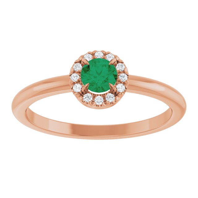 14K Rose Natural Emerald & .05 CTW Natural Diamond French-Set Halo-Style Ring