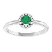 Sterling Silver Natural Emerald & .05 CTW Natural Diamond French-Set Halo-Style Ring
