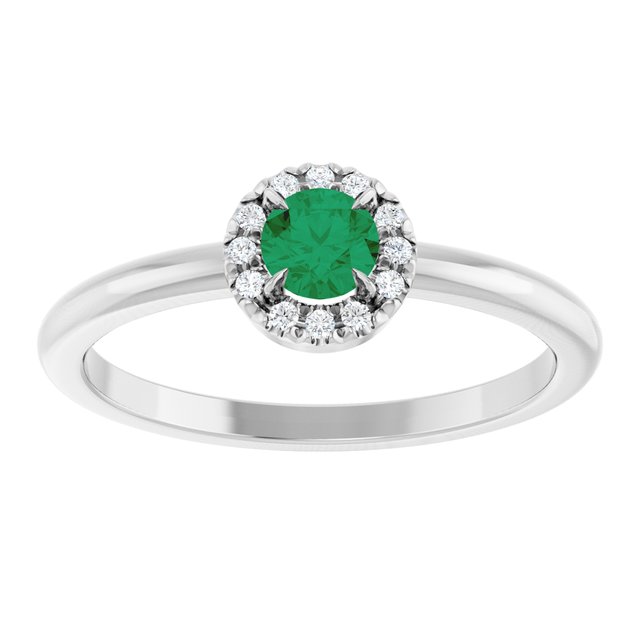 Sterling Silver Natural Emerald & .05 CTW Natural Diamond French-Set Halo-Style Ring