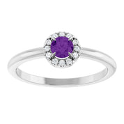 14K White Natural Amethyst & .05 CTW Natural Diamond French-Set Halo-Style Ring