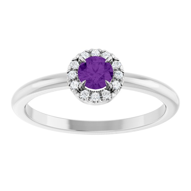 14K White Natural Amethyst & .05 CTW Natural Diamond French-Set Halo-Style Ring