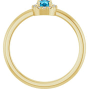 14K Yellow Natural Aquamarine & .05 CTW Natural Diamond French-Set Halo-Style Ring