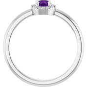 14K White Natural Amethyst & .05 CTW Natural Diamond French-Set Halo-Style Ring