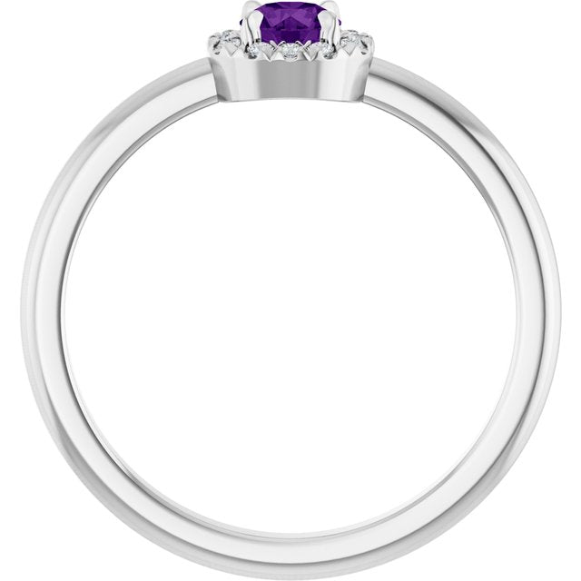 14K White Natural Amethyst & .05 CTW Natural Diamond French-Set Halo-Style Ring