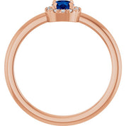 14K Rose Natural Blue Sapphire & .03 CTW Natural Diamond French-Set Halo-Style Ring