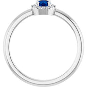 14K White Natural Blue Sapphire & .03 CTW Natural Diamond French-Set Halo-Style Ring