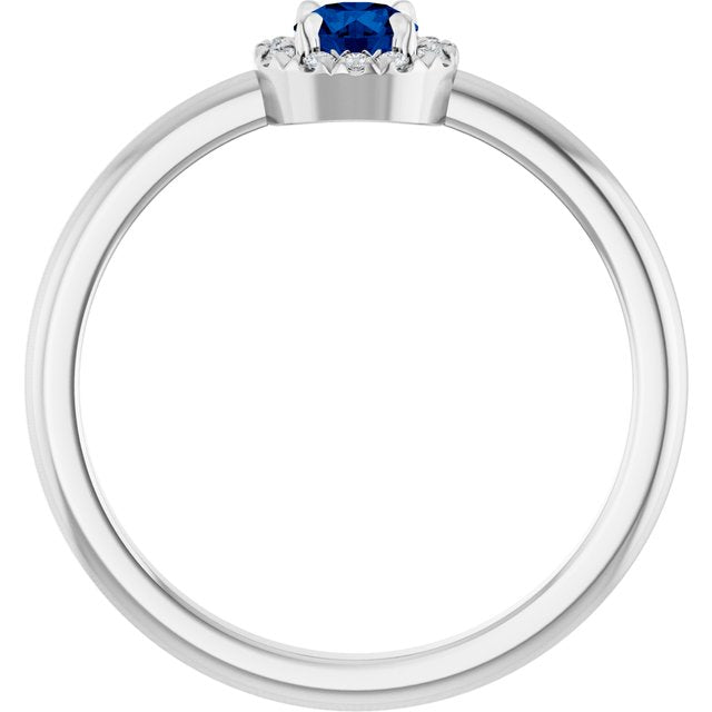 14K White Natural Blue Sapphire & .03 CTW Natural Diamond French-Set Halo-Style Ring