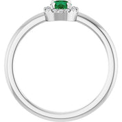 Sterling Silver Natural Emerald & .05 CTW Natural Diamond French-Set Halo-Style Ring