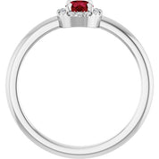 14K White Lab-Grown Ruby & .05 CTW Natural Diamond French-Set Halo-Style Ring