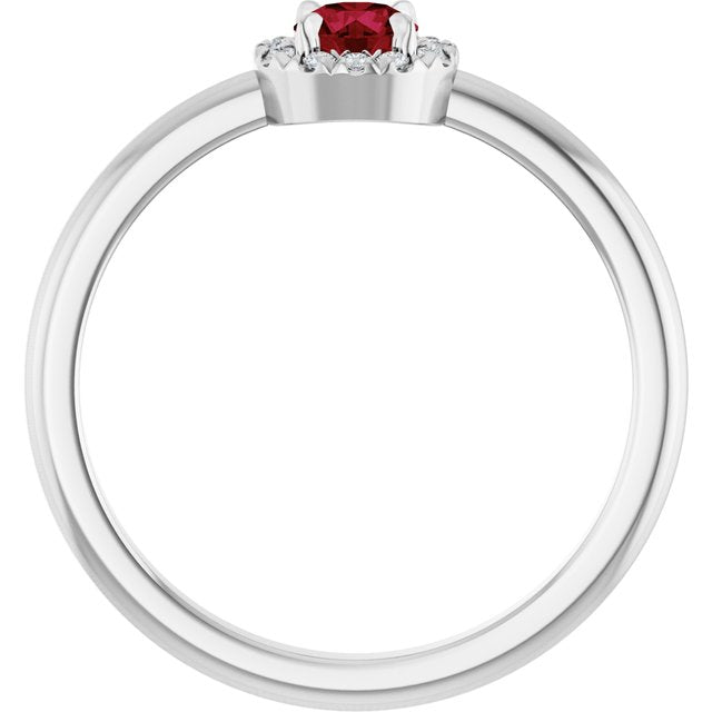 14K White Lab-Grown Ruby & .05 CTW Natural Diamond French-Set Halo-Style Ring