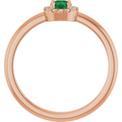 14K Rose Lab-Grown Emerald & .05 CTW Natural Diamond French-Set Halo-Style Ring