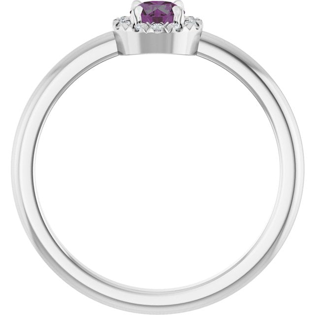 14K White Lab-Grown Alexandrite & .05 CTW Natural Diamond French-Set Halo-Style Ring