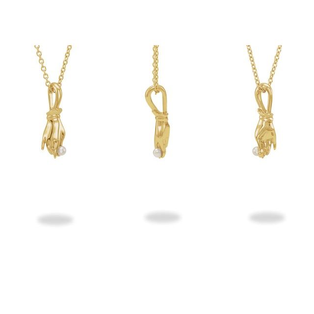 14K Rose Cultured White Seed Pearl Buddha Hand 16-18" Necklace