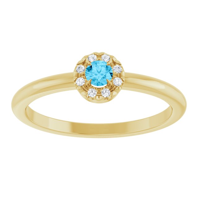 14K Yellow Natural Aquamarine & .03 CTW Natural Diamond French-Set Halo-Style Ring