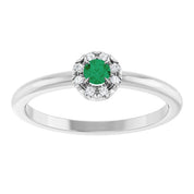 Sterling Silver Lab-Grown Emerald & .03 CTW Natural Diamond French-Set Halo-Style Ring