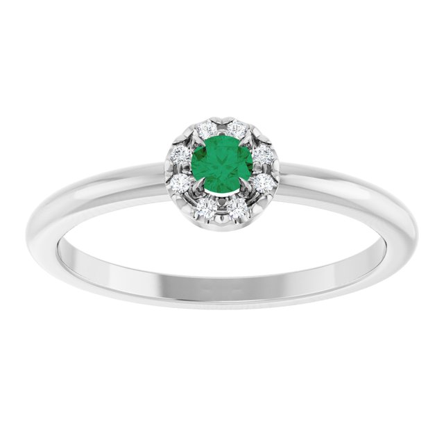 Sterling Silver Lab-Grown Emerald & .03 CTW Natural Diamond French-Set Halo-Style Ring
