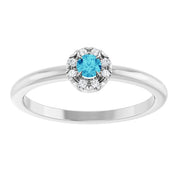 Sterling Silver Natural Blue Zircon & .03 CTW Natural Diamond French-Set Halo-Style Ring