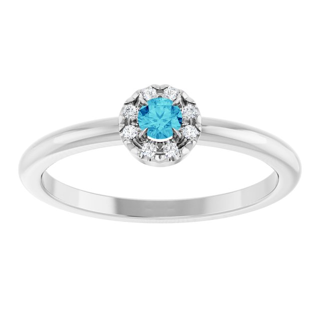 Sterling Silver Natural Blue Zircon & .03 CTW Natural Diamond French-Set Halo-Style Ring