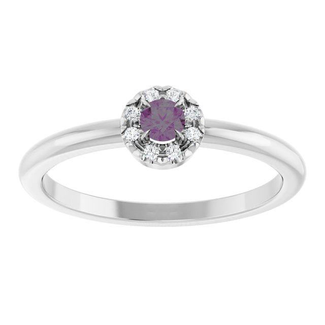 Sterling Silver Lab-Grown Alexandrite & .03 CTW Natural Diamond French-Set Halo-Style Ring