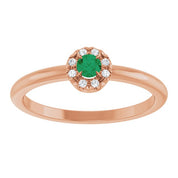 14K Rose Natural Emerald & .03 CTW Natural Diamond French-Set Halo-Style Ring