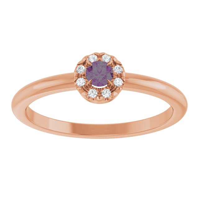 14K Rose Lab-Grown Alexandrite & .03 CTW Natural Diamond French-Set Halo-Style Ring