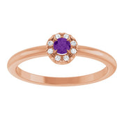 14K Rose Natural Amethyst & .03 CTW Natural Diamond French-Set Halo-Style Ring