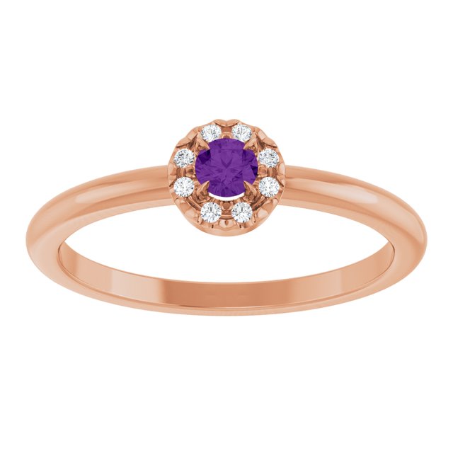 14K Rose Natural Amethyst & .03 CTW Natural Diamond French-Set Halo-Style Ring